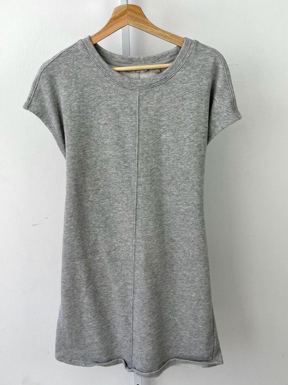 ATHLETA S Embrace Sweatshirt Dress Short Sleeve Mini Zip Pocket Tie Waist Gray